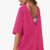 Womens Tee Rompers One Piece Hot Shot Oversize Jumpsuit Overall Short Sleeve Back V Neck Athletic Workout Activewear - Image 3