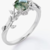 Natural Moss Agate Ring – 925 Sterling Silver Green Moss Agate Promise Ring – Unique Engagement & Wedding Jewelry Gift for Women
