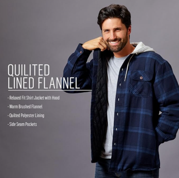 Wrangler Authentics Men's Long Sleeve Quilted Lined Flannel Shirt Jacket with Hood - Image 2