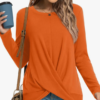 HOTGIFT Women's Long Sleeve Tunic Tops Casual Crewneck T-Shirts Front Twist Top Tee Blouse For Leggings