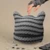 22-Piece Y2K Grunge Accessory Set: Black Knitted Cat Beanie with Ears, Ripped Gloves, Devil Horn Accessories, Earrings, Necklace, and Rings. - Image 3